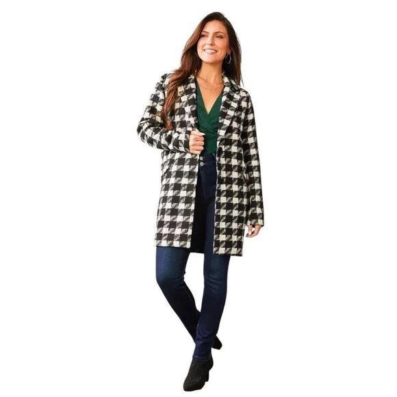 🌹 WILLOW & ROOT BLACK CHECKERED DRESS COAT - Picture 1 of 10